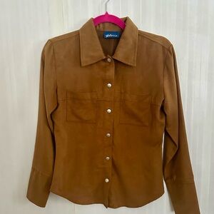 Vintage Express Bleus 90s Western Faux Suede Brown Button Down Shirt